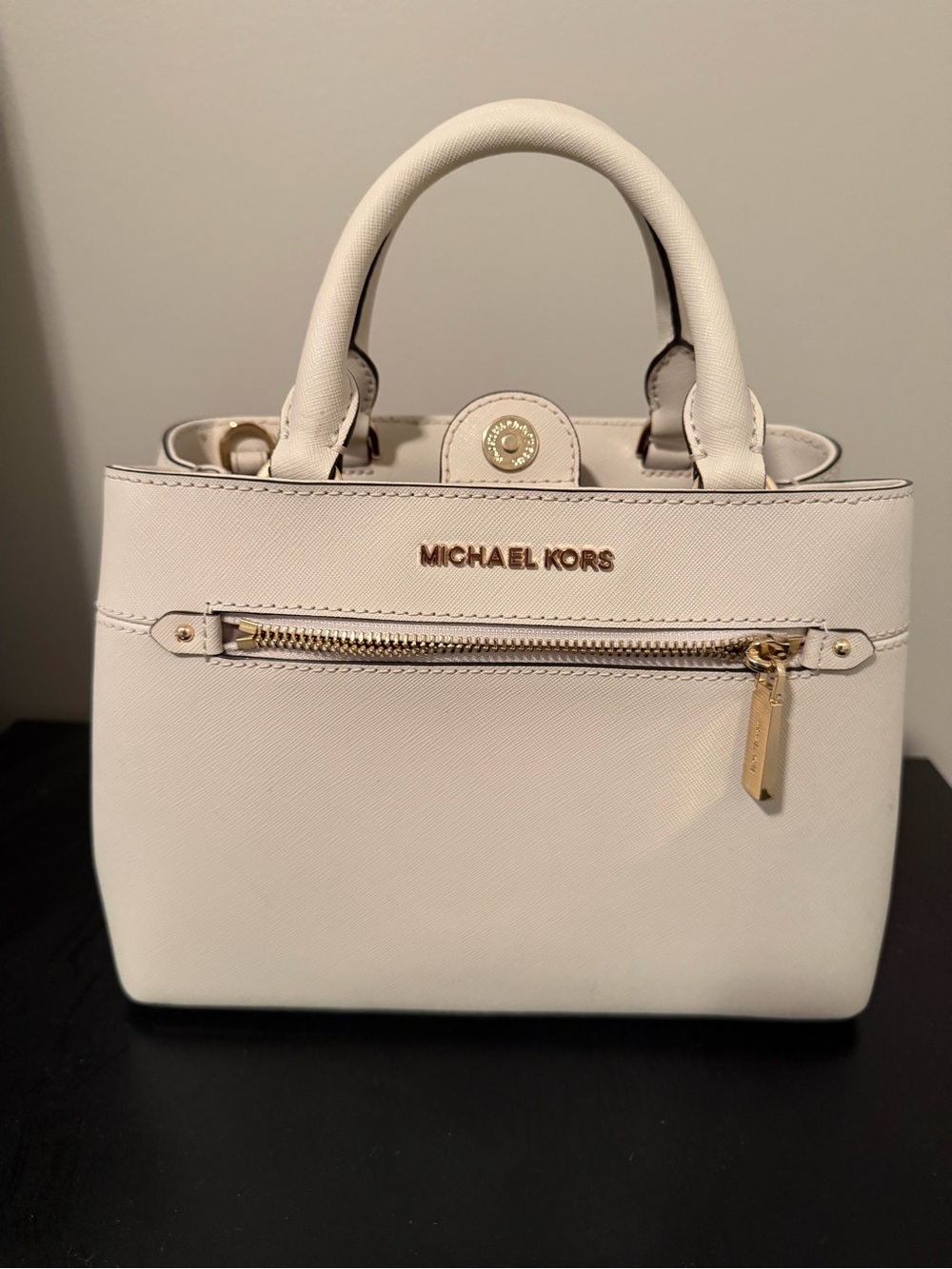 Michael Kors White Saffiano Leather Mini Satchel with Gold Hardware